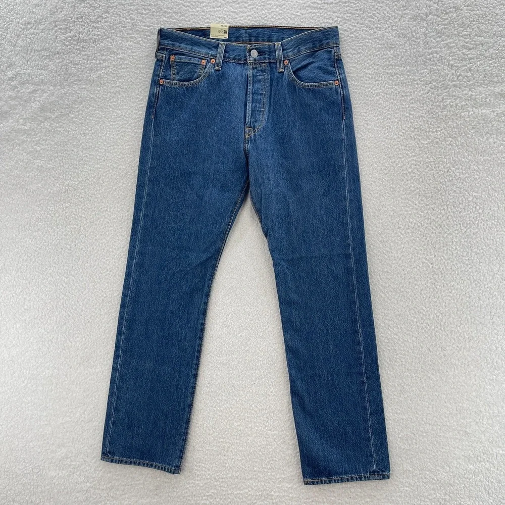 Levis 501 Jeans Mens 30x30 Blue Original Button Fly Medium Wash Cowboy Minimal